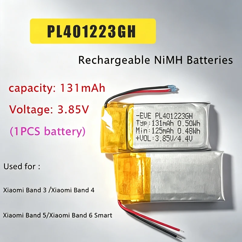 PL401223GH Replacement Battery 131mAh Lithium Polymer Batteries for Xiaomi Band 3 4 5 6 bracelet two wires need to be welded
PL401223GH Replacement Battery 131mAh Lithium Polymer Batteries for Xiaomi Band 3 4 5 6 bracelet two wires need to be welded