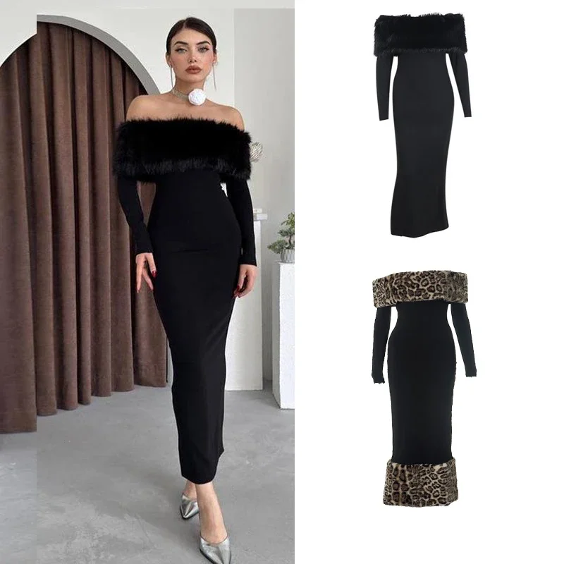 Black Fluffy Velvet Long Dress Women Fashion Elegant Winter Holiday Party Lady Dress One Shoulder Hair Collar Slim Dress
Black Fluffy Velvet Long Dress Women Fashion Elegant Winter Holiday Party Lady Dress One Shoulder Hair Collar Slim Dress