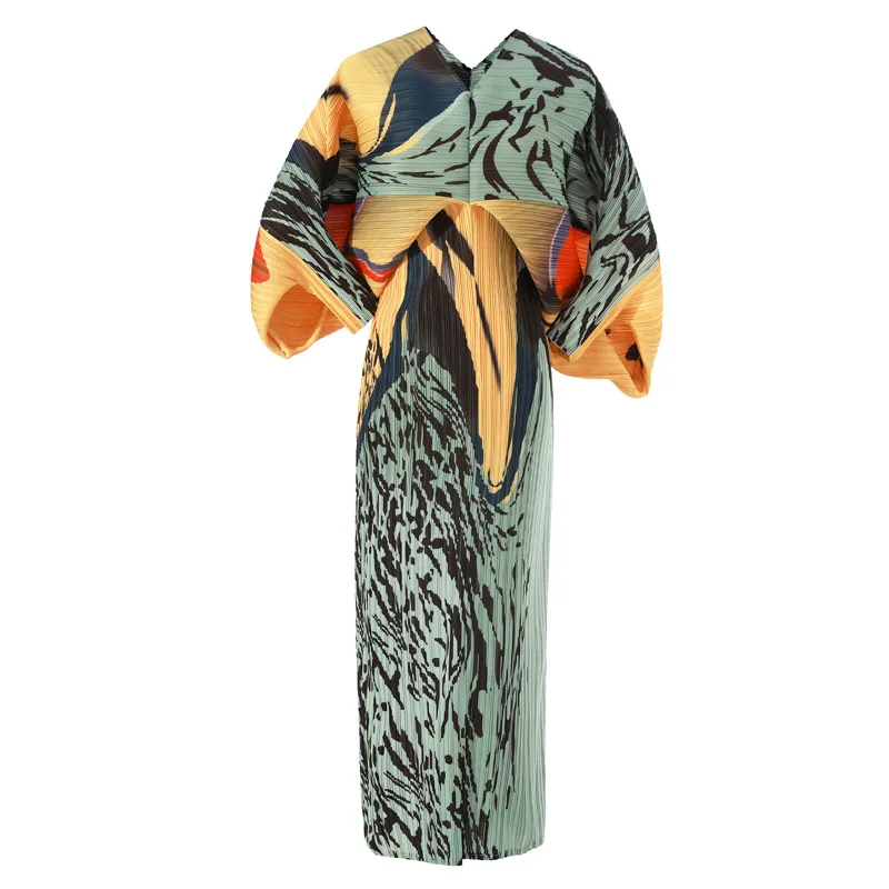 Maxi dresses for women Miyake Pleated Fashion Printed Loose Large Size High Street Batwing Sleeve V-Neck Ankle-Length Dress Tide
Maxi dresses for women Miyake Pleated Fashion Printed Loose Large Size High Street Batwing Sleeve V-Neck Ankle-Length Dress Tide