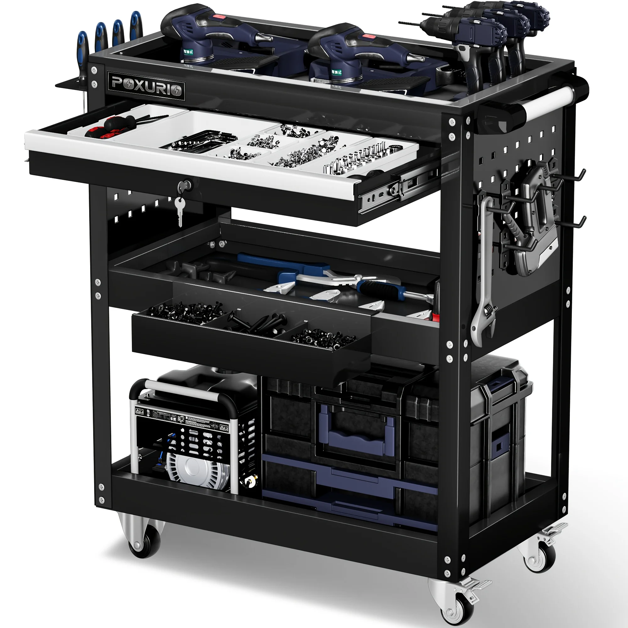 3 Tier Rolling Tool Cart with Drawer Or Without Drawer, 450 LBS Capacity Heavy Duty Utility Cart, Industrial Commercial Service Tool Cart, Tool Organizer with Wheels, Storage Drawer, Design for Garage, Warehouse And Repair Shop
3 Tier Rolling Tool Cart with Drawer Or Without Drawer, 450 LBS Capacity Heavy Duty Utility Cart, Industrial Commercial Service Tool Cart, Tool Organizer with Wheels, Storage Drawer, Design for Garage, Warehouse And Repair Shop