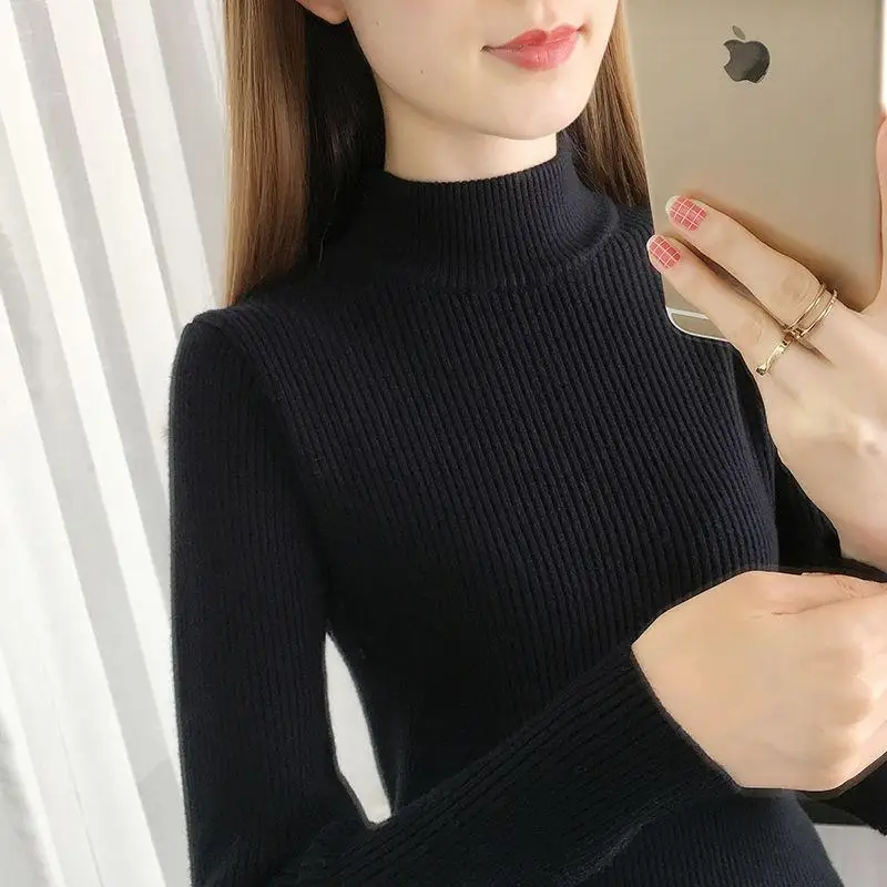 Women's Mid-Neck Long Sleeve Knitted Sweater Spring Autumn Winter Half High Neck Base Layer Shirt Inner Wear Soft Elegant Style
Women's Mid-Neck Long Sleeve Knitted Sweater Spring Autumn Winter Half High Neck Base Layer Shirt Inner Wear Soft Elegant Style