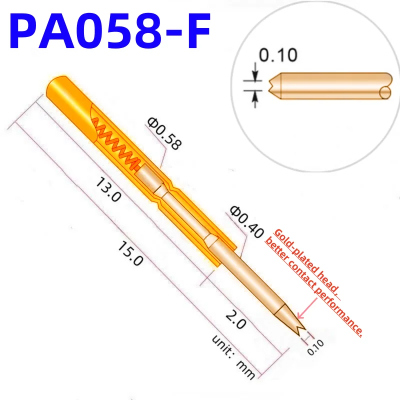 20/100PCS PA058-F1 Spring Test Probe PA058-F Test Pin Test Tool 15mm 0.58mm Gold Needle Tip 0.40mm Pogo Pin P058-F P058-F1
20/100PCS PA058-F1 Spring Test Probe PA058-F Test Pin Test Tool 15mm 0.58mm Gold Needle Tip 0.40mm Pogo Pin P058-F P058-F1