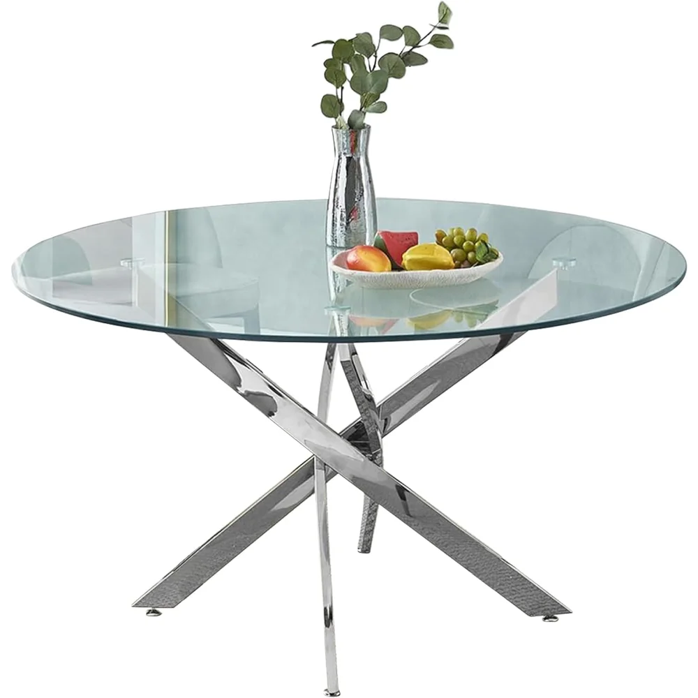 36 Inch Round Dining Table for 2 People, Modern Dining Room Tables with Tempered Glass Top and X-Shaped Silver
36 Inch Round Dining Table for 2 People, Modern Dining Room Tables with Tempered Glass Top and X-Shaped Silver