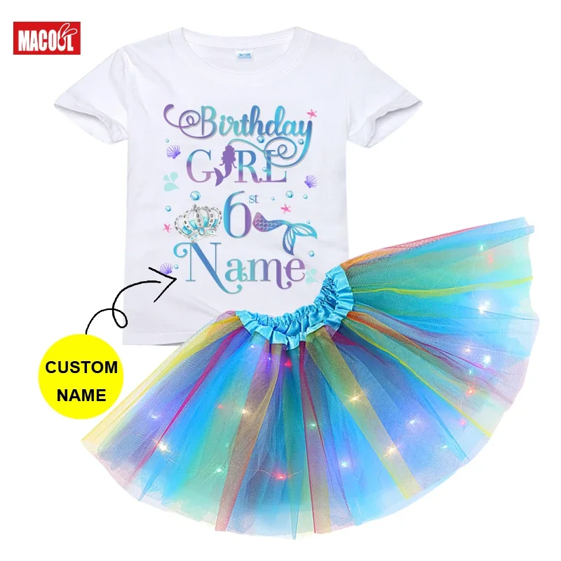 Birthday Girl Shirt Set Mermaid Girls Tutu Princess Outfit Custom Name Shirt Kids Birthday Party Light Dress Clothes Suits Gift
Birthday Girl Shirt Set Mermaid Girls Tutu Princess Outfit Custom Name Shirt Kids Birthday Party Light Dress Clothes Suits Gift