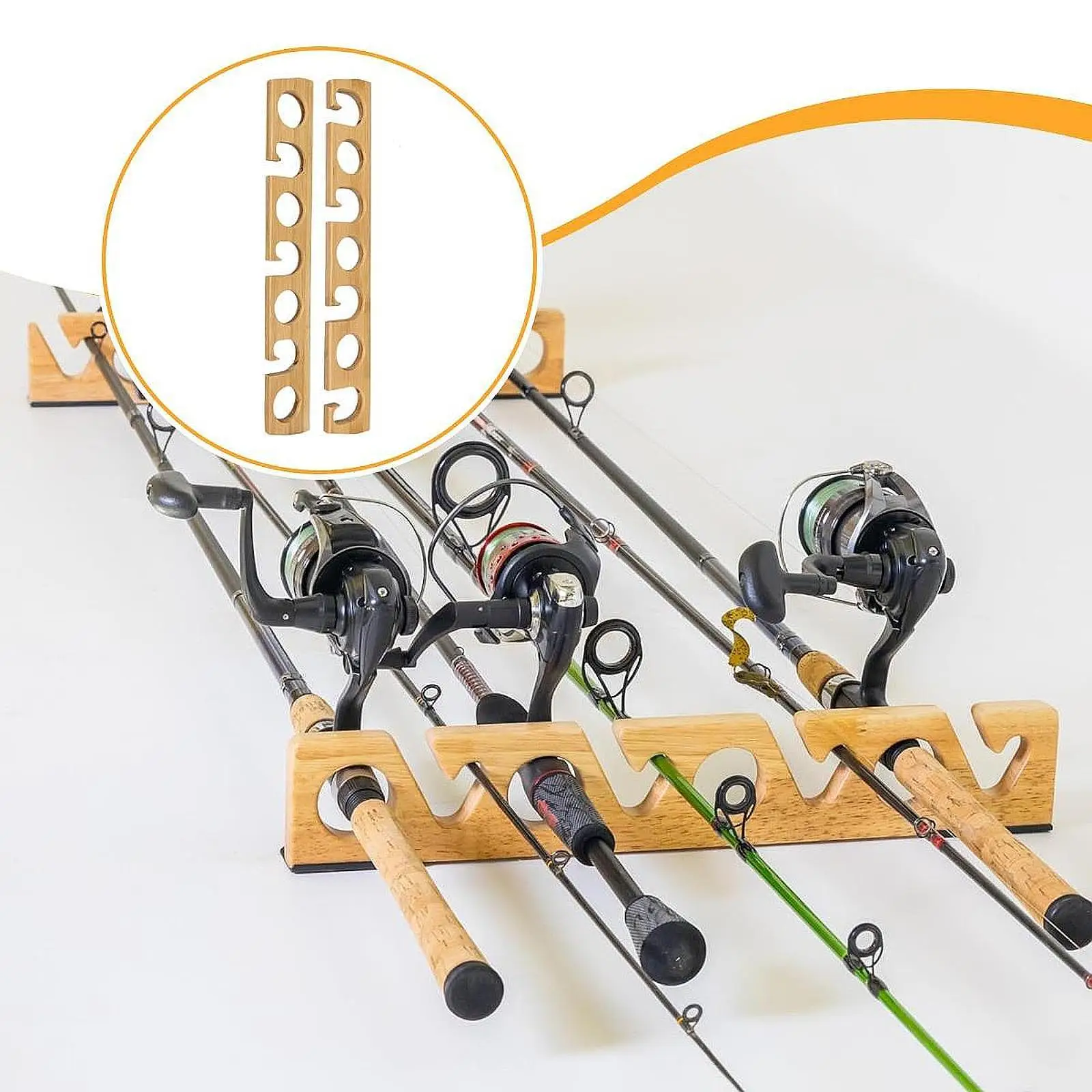 Wall Ceiling Mounted Wooden Fishing Rod Rack Organizer with Screws Holds 7 Rods for Boats or Cabins
Wall Ceiling Mounted Wooden Fishing Rod Rack Organizer with Screws Holds 7 Rods for Boats or Cabins
