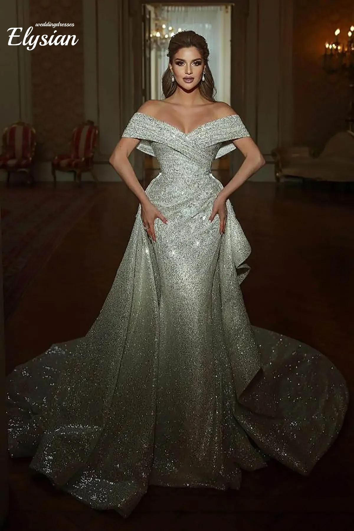 Customized Gorgeous Mermaid Wedding Dress Sequins Off Shoulder Bride Gowns Detachable Sweep Train Bridal Dress Vestidos De Novia
Customized Gorgeous Mermaid Wedding Dress Sequins Off Shoulder Bride Gowns Detachable Sweep Train Bridal Dress Vestidos De Novia