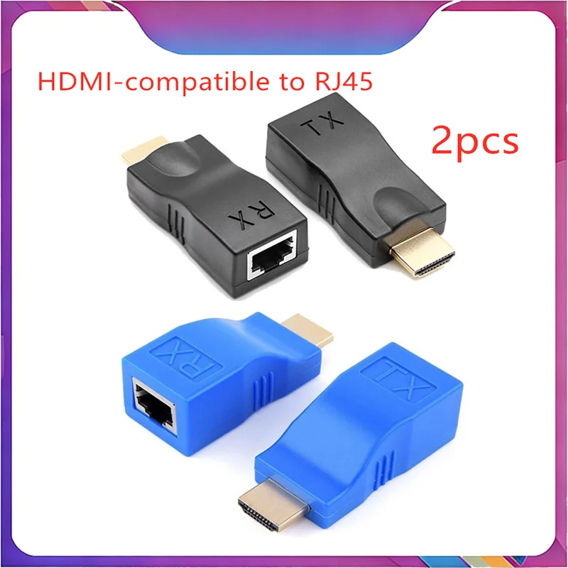 2pcs HDMI-compatible Extender RJ45 Ports CAT6 5E Network Ethernet LAN TX RX Adapter HDTV HDMI-compatible to RJ45 for PS4 DVD