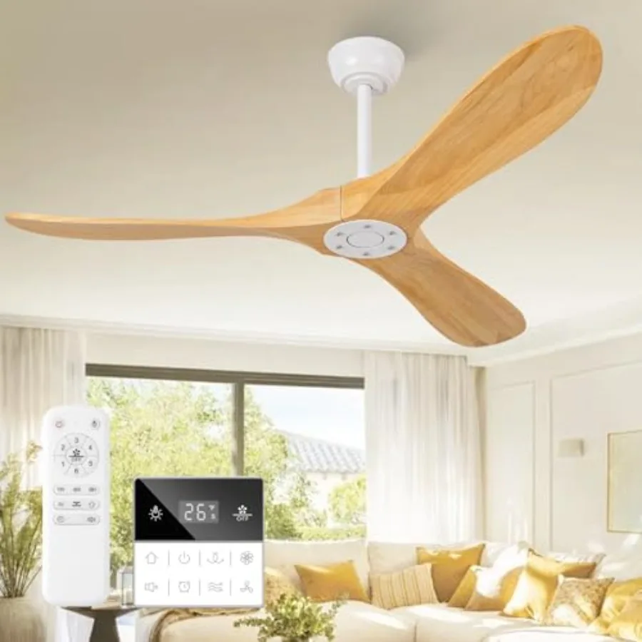 52 Inch Natural Wood Ceiling Fan No Light Outdoor Ceiling Fans Without Lights with Wall Switch and Remote Control Quiet DC Moto
52 Inch Natural Wood Ceiling Fan No Light Outdoor Ceiling Fans Without Lights with Wall Switch and Remote Control Quiet DC Moto