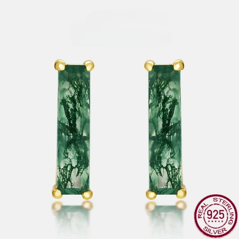 New S925 pure silver personalized simple long green moss stone inlaid with water grass agate earrings wedding jewelry
New S925 pure silver personalized simple long green moss stone inlaid with water grass agate earrings wedding jewelry