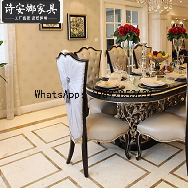 H5.15 neoclassical dining table solid wood carving flower champagne oval large dining table leather dining chair combination
H5.15 neoclassical dining table solid wood carving flower champagne oval large dining table leather dining chair combination
