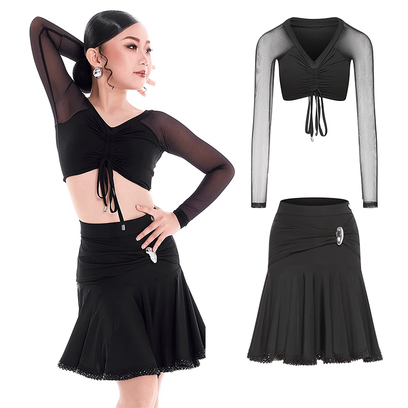 2026 Kids Latin Dance Performance Clothes Girls Black Costumes Long Sleeve Mesh Top Skirt Tango Samba Dance Stage Wear DN23511
2026 Kids Latin Dance Performance Clothes Girls Black Costumes Long Sleeve Mesh Top Skirt Tango Samba Dance Stage Wear DN23511