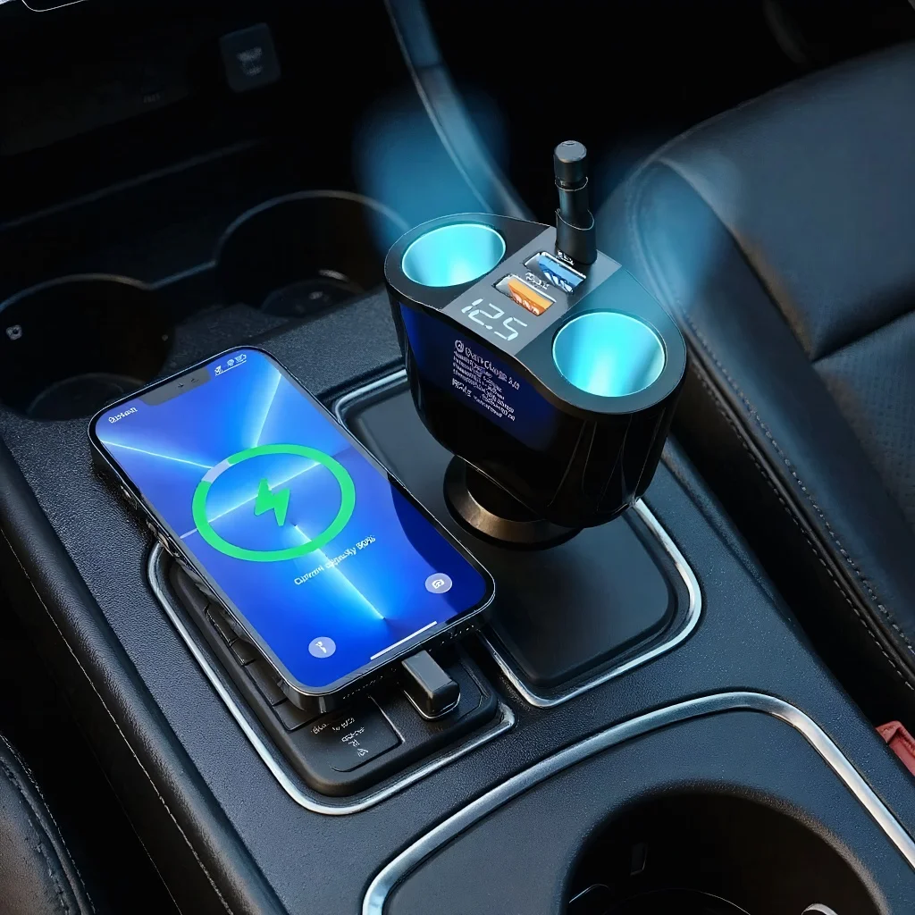 Автомобильное зарядное устройство с двумя портами USB — сверхбыстрая зарядка мощностью 120 Вт и 360° ° Вращение
Автомобильное зарядное устройство с двумя портами USB — сверхбыстрая зарядка мощностью 120 Вт и 360° ° Вращение