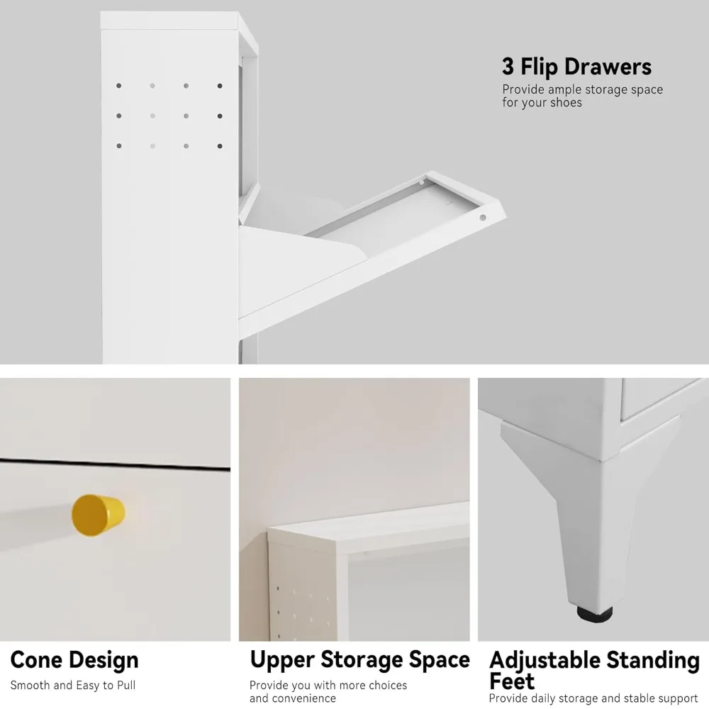 Freestanding Shoe Cabinet with 3 Flip Drawers-Metal Narrow Shoe Rack for Entryway, Hallway, Living Room-Hidden Metal, Customized
Freestanding Shoe Cabinet with 3 Flip Drawers-Metal Narrow Shoe Rack for Entryway, Hallway, Living Room-Hidden Metal, Customized