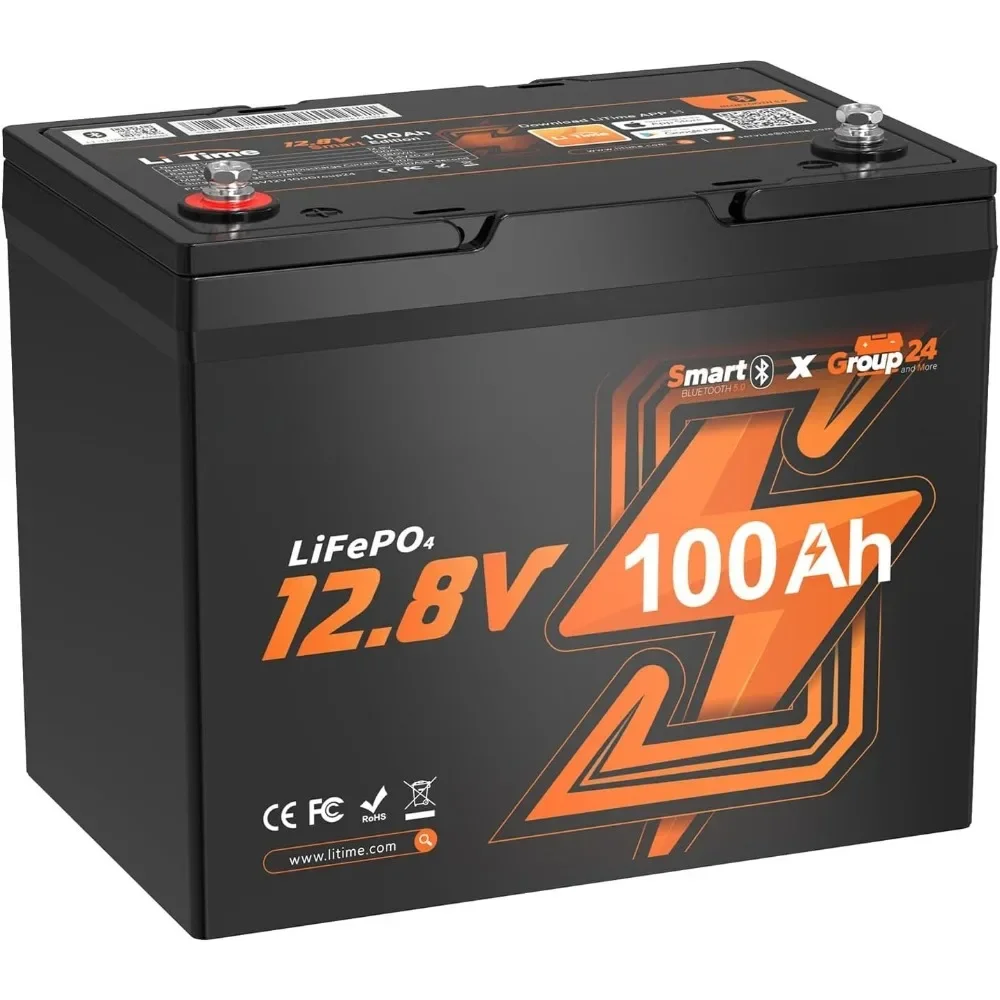 12V 100Ah Group 24 Bluetooth LiFePO4 Battery, Deep Cycle Lithium Battery, Built-in 100A BMS with Low-Temp Protection,
12V 100Ah Group 24 Bluetooth LiFePO4 Battery, Deep Cycle Lithium Battery, Built-in 100A BMS with Low-Temp Protection,