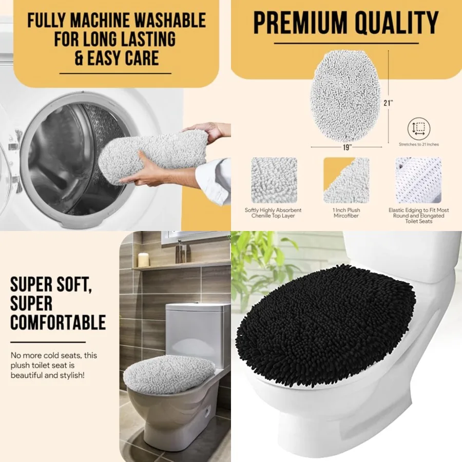 Toilet Lid Cover - Black, Plush Microfiber Oval Toilet Seat Covers for Bathroom, Machine Washable Elongated Toilet Cover Seat, Stretches up to 21"x19"
Toilet Lid Cover - Black, Plush Microfiber Oval Toilet Seat Covers for Bathroom, Machine Washable Elongated Toilet Cover Seat, Stretches up to 21"x19"