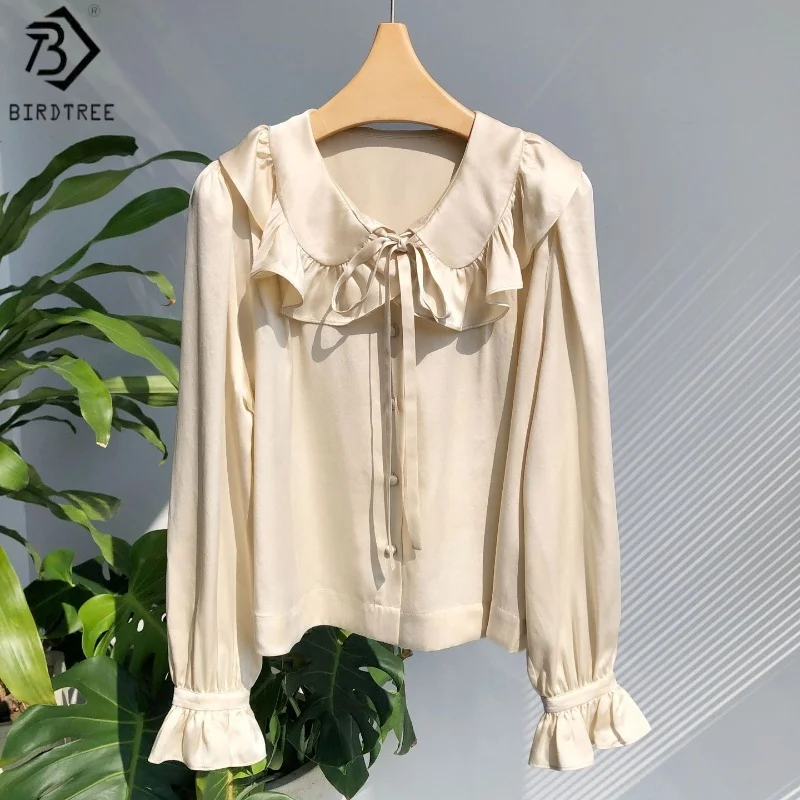 Birdtree 20MM 100% Mulberry Silk Ruffle Ribbon Blouse,Women Sand Wash Plain Satin Shirt,2025 Autumn Full Sleeve CardiganT59706JF
Birdtree 20MM 100% Mulberry Silk Ruffle Ribbon Blouse,Women Sand Wash Plain Satin Shirt,2025 Autumn Full Sleeve CardiganT59706JF