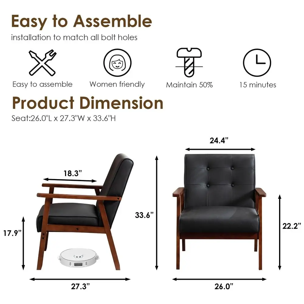 Black Leather Accent Chair for Office, Waiting Room Lobby Chair with Wooden Arms, Mid Century Modern Small Armchair Living Room
Black Leather Accent Chair for Office, Waiting Room Lobby Chair with Wooden Arms, Mid Century Modern Small Armchair Living Room
