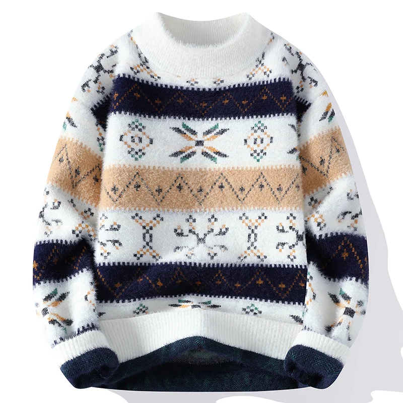 Mink Plush Thickened Round Neck New Men's Autumn and Winter Loose Print Patchwork Fashionable Knitted Sweater Long Sleeved Tops
Mink Plush Thickened Round Neck New Men's Autumn and Winter Loose Print Patchwork Fashionable Knitted Sweater Long Sleeved Tops
