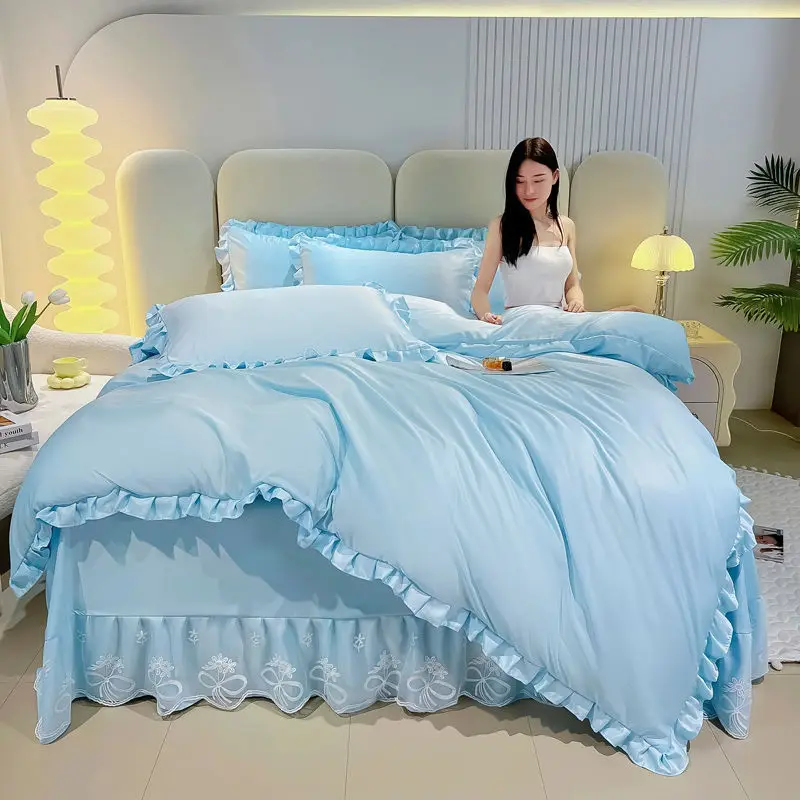 High beauty internet celebrity Tencel four piece bed skirt lace light luxury four piece set summer duvet cover lace bed use
High beauty internet celebrity Tencel four piece bed skirt lace light luxury four piece set summer duvet cover lace bed use