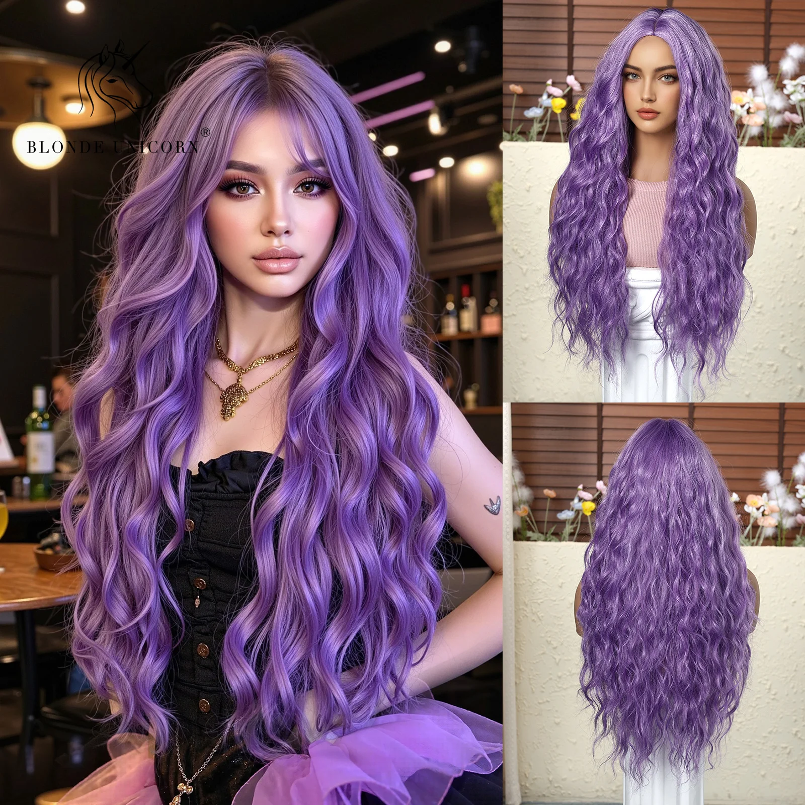 Blonde Unicorn Synthetic Purple Long Curly Wavy Wig for Woman Cosplay Halloween Cosplay Wigs Heat Resistant Fiber Bangs Hair
Blonde Unicorn Synthetic Purple Long Curly Wavy Wig for Woman Cosplay Halloween Cosplay Wigs Heat Resistant Fiber Bangs Hair