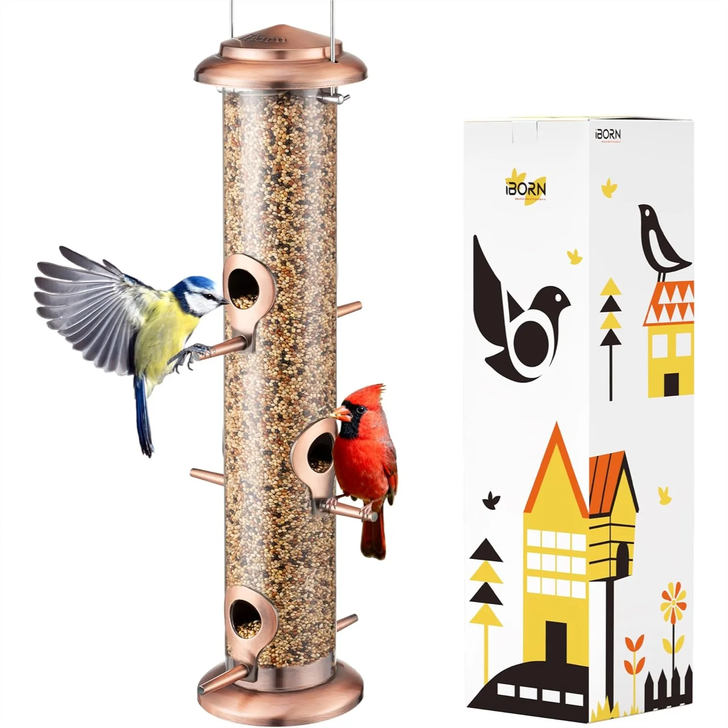 Metal Bird Feeder for Outdoors Hanging with 6 Feeding Ports Brushed Copper Finish 15 Inch
Metal Bird Feeder for Outdoors Hanging with 6 Feeding Ports Brushed Copper Finish 15 Inch