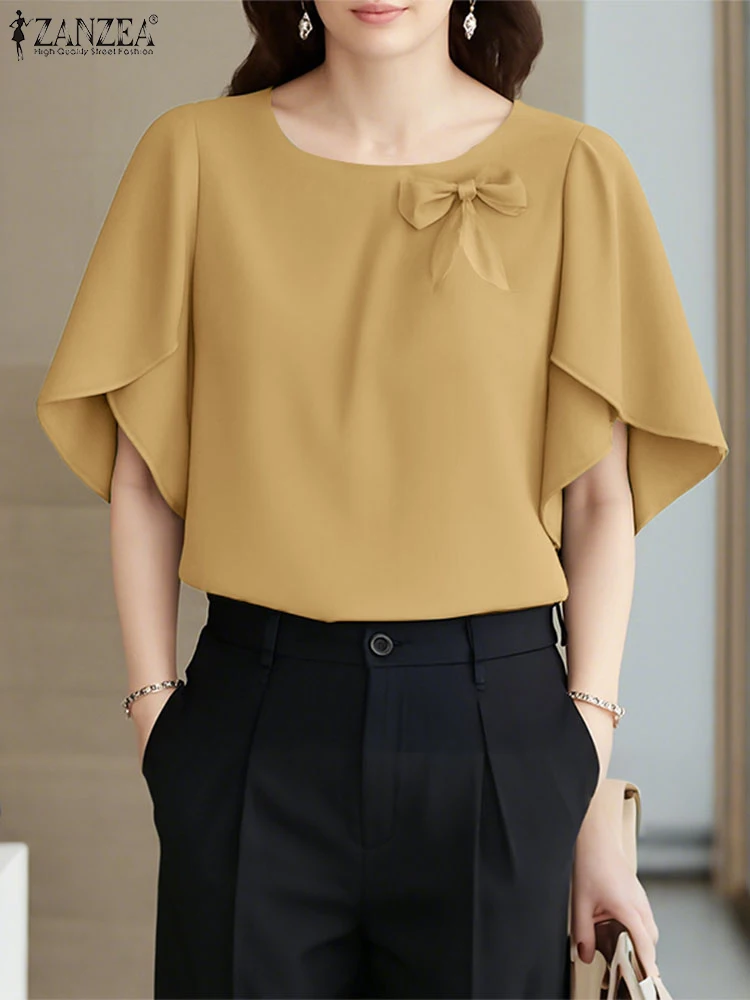 ZANZEA Women's Casual Blouses O-Neck Half Petal Sleeve Bow Detail Solid Color Tops 2025 Autumn Woman Clothing 3 Colors Wholesale
ZANZEA Women's Casual Blouses O-Neck Half Petal Sleeve Bow Detail Solid Color Tops 2025 Autumn Woman Clothing 3 Colors Wholesale