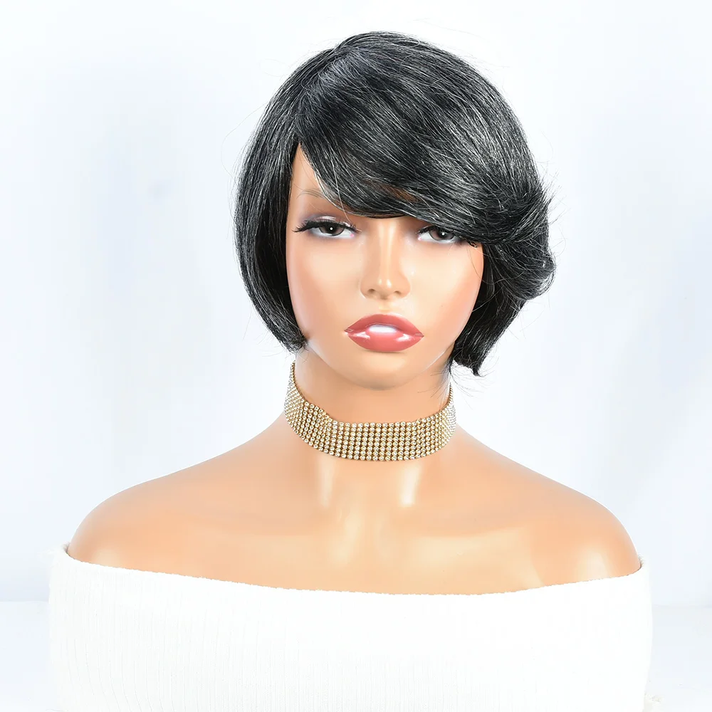 Mixed Silver Human Hair Wig Frings Machine Made Wigs For Woman Glueless Straight Human Hair Wigs Pixie Cut Wigs With Bangs
Mixed Silver Human Hair Wig Frings Machine Made Wigs For Woman Glueless Straight Human Hair Wigs Pixie Cut Wigs With Bangs