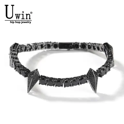 Uwin-pulsera de pantera negra con circonita cúbica, cadena de tenis personalizada de 5mm, joyería Punk a la moda