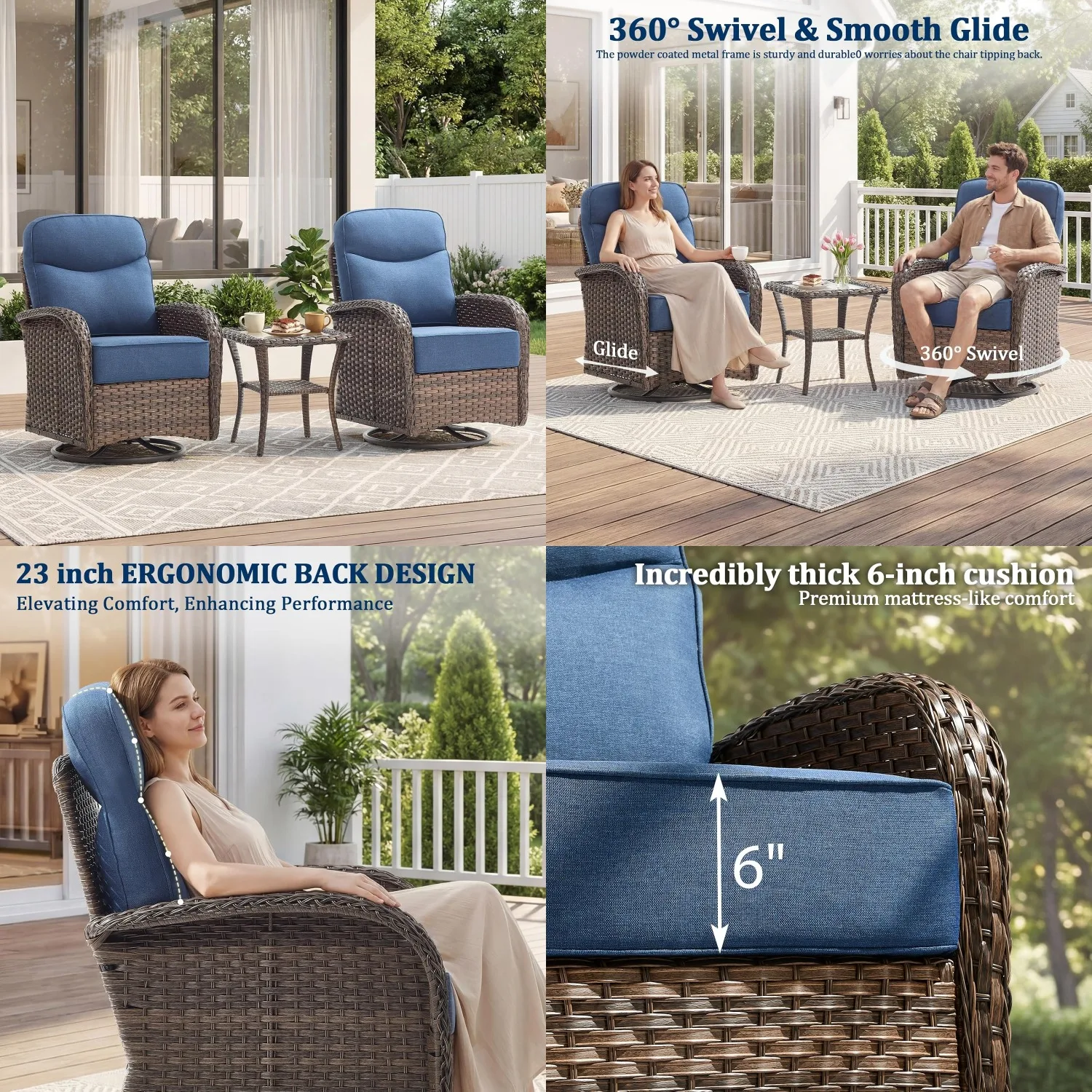 3-Piece High-Back All-Weather Wicker Patio Swivel Rocking Sofa Set Thick Cushion for Balcony, Customized
3-Piece High-Back All-Weather Wicker Patio Swivel Rocking Sofa Set Thick Cushion for Balcony, Customized