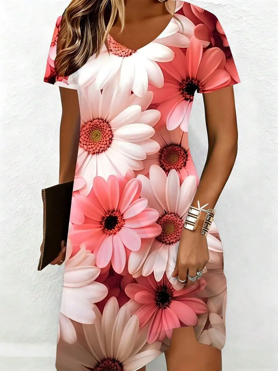 Women Floral Print V-Neck Short Sleeve Loose Midi Dress With Slit Casual Summer Beach Dress
Women Floral Print V-Neck Short Sleeve Loose Midi Dress With Slit Casual Summer Beach Dress