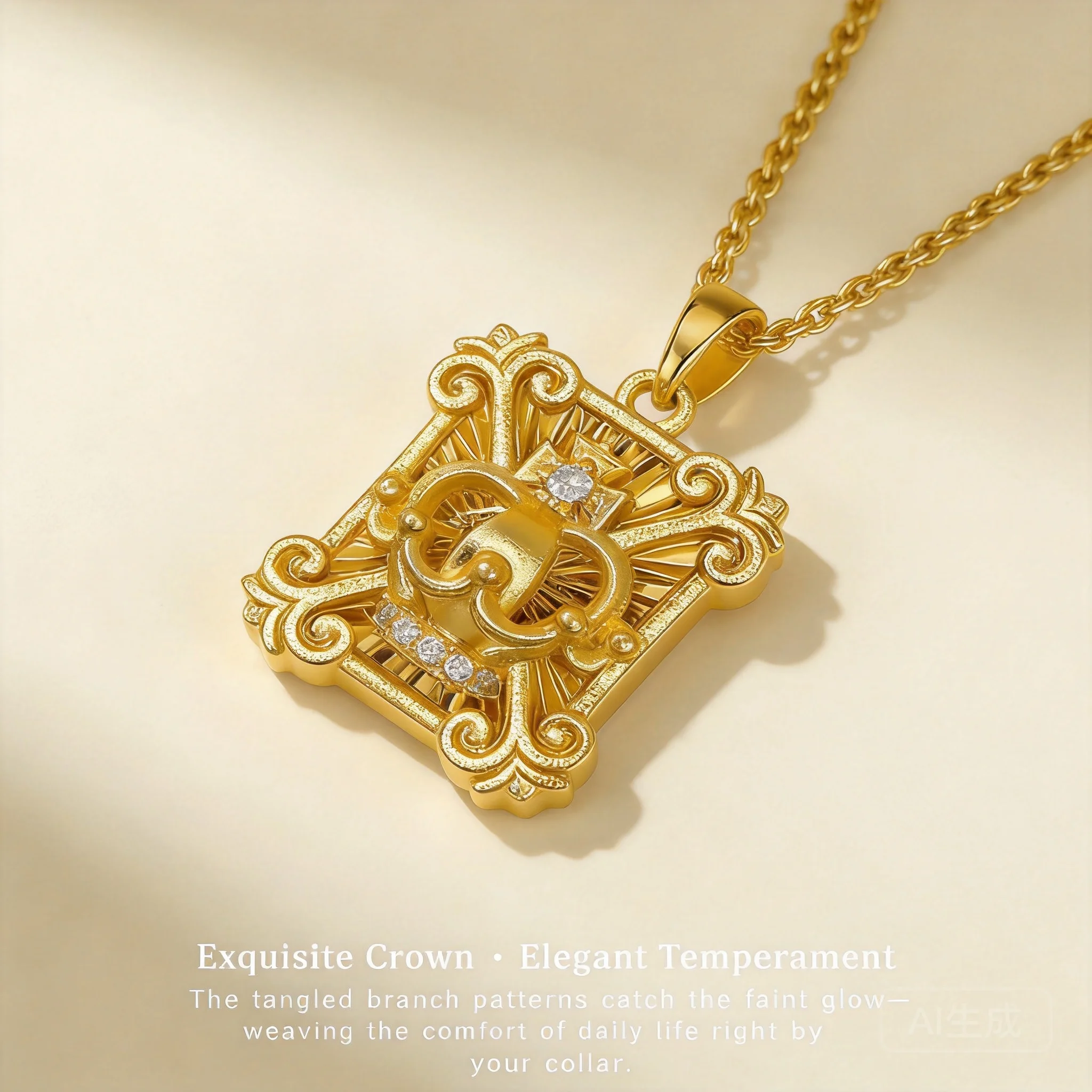 Auspicious Lucky Gold Plated Rhinestone Inlaid Crown Square Pendant Necklace Shiny Laser Craft Twisted Chain Clavicle Necklace
Auspicious Lucky Gold Plated Rhinestone Inlaid Crown Square Pendant Necklace Shiny Laser Craft Twisted Chain Clavicle Necklace