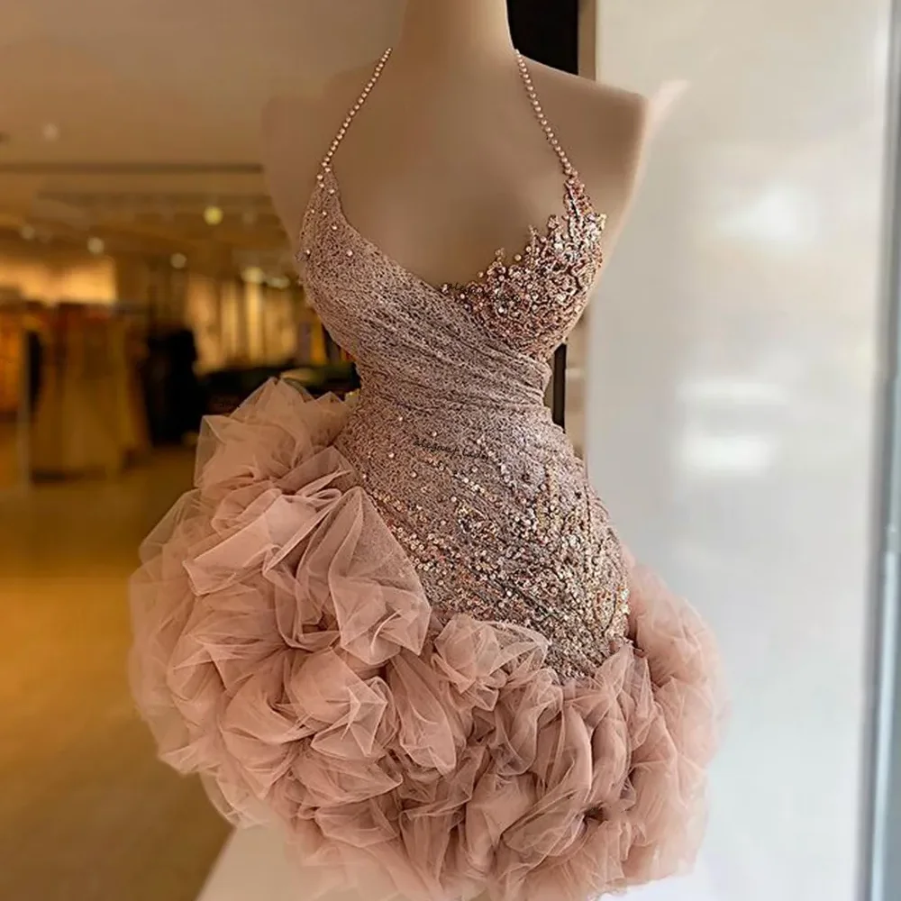 Sexy Halter Sleeveless Floral Sequins Pleat Mini Formal Evening Dresses Birthday Party Prom Gowns Customized
Sexy Halter Sleeveless Floral Sequins Pleat Mini Formal Evening Dresses Birthday Party Prom Gowns Customized