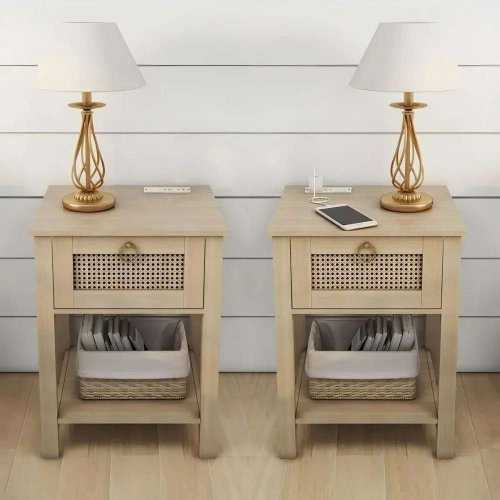 Nightstand Set of 2, Rattan Night Stand with Charging Station, Bedside Table with Drawer, Boho Bed Side Table End Table
Nightstand Set of 2, Rattan Night Stand with Charging Station, Bedside Table with Drawer, Boho Bed Side Table End Table