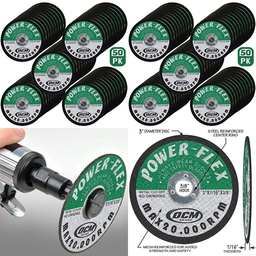 50 Pack - Cut Off Wheels 3 Inch x 1/16 Inch x 3/8 Inch - for Cutting All Steel and Ferrous Metals.
50 Pack - Cut Off Wheels 3 Inch x 1/16 Inch x 3/8 Inch - for Cutting All Steel and Ferrous Metals.