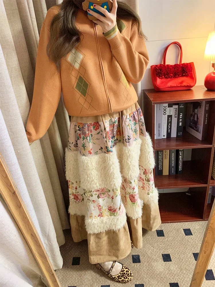 Low Waist Floral Print Faux Fur f Skirt Women's Autumn Winter Cake Skirt Long Skirts Vintage Sle A-Line Midi Skirt
Low Waist Floral Print Faux Fur f Skirt Women's Autumn Winter Cake Skirt Long Skirts Vintage Sle A-Line Midi Skirt