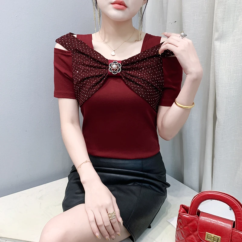 Summer Faionable Women's T-irt Square Collar oulder Bared ort Sve Rhinestone Embellied Slimming Versatile Top
Summer Faionable Women's T-irt Square Collar oulder Bared ort Sve Rhinestone Embellied Slimming Versatile Top