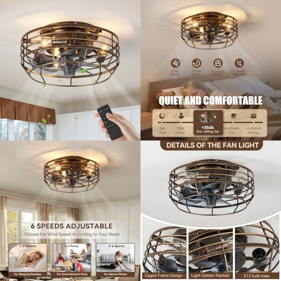 Farmhouse Caged Ceiling Fan with Light, Remote Control Flush Mount Fan Lights Ceiling Fixtures 12 In, 6 Speeds Bladeless Quiet
Farmhouse Caged Ceiling Fan with Light, Remote Control Flush Mount Fan Lights Ceiling Fixtures 12 In, 6 Speeds Bladeless Quiet