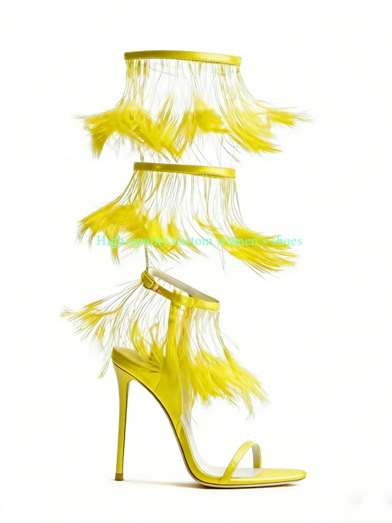 Red Tassels Ostrich Feather Decoration Pointed Toe Women's High Heels Ankle Bandage Summer High-Quality Luxury Sandals
Red Tassels Ostrich Feather Decoration Pointed Toe Women's High Heels Ankle Bandage Summer High-Quality Luxury Sandals