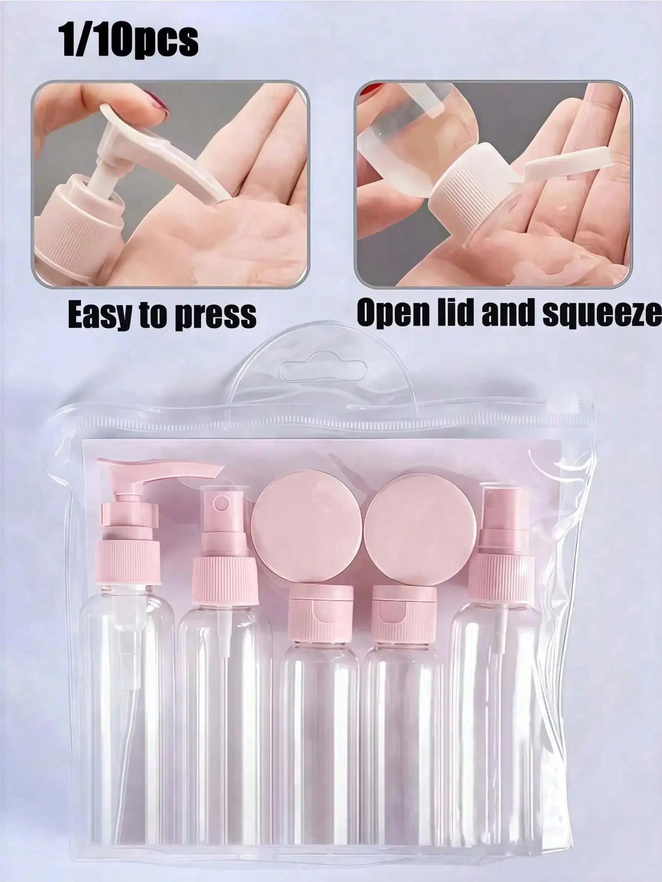 1/10pcs Travel Bottle Set, Refillable Bottle Kit With Toiletry Bag,Leak-Proof Liquid Dispenser Bottles,Leak-Proof Portable Toiletry Containers Set,Suitable For Lotion,Shampoo,Cream,Soap Etc,Travel Essentials Travel Bottle Set,Back To School Season.
1/10pcs Travel Bottle Set, Refillable Bottle Kit With Toiletry Bag,Leak-Proof Liquid Dispenser Bottles,Leak-Proof Portable Toiletry Containers Set,Suitable For Lotion,Shampoo,Cream,Soap Etc,Travel Essentials Travel Bottle Set,Back To School Season.