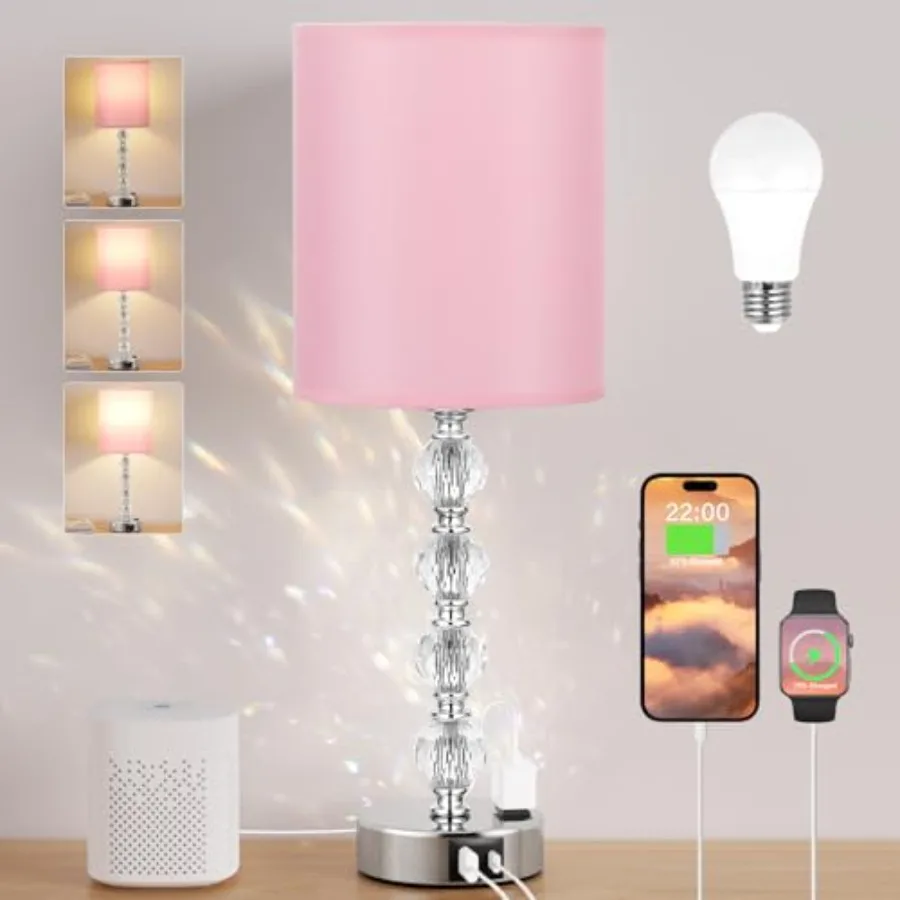 Touch Bedside Crystl Lmps for Bedrooms Nightstnd with USB C+ Chrging Port nd C Outlet, 3 Way Dimmable Silver Large End Side Tab
Touch Bedside Crystl Lmps for Bedrooms Nightstnd with USB C+ Chrging Port nd C Outlet, 3 Way Dimmable Silver Large End Side Tab