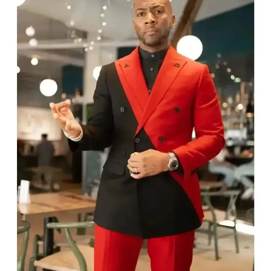 Custom Made Patchwork Men Suit 2 Pieces Red Black Double Breasted Costume Homme Groom Wedding Blazer Set
Custom Made Patchwork Men Suit 2 Pieces Red Black Double Breasted Costume Homme Groom Wedding Blazer Set