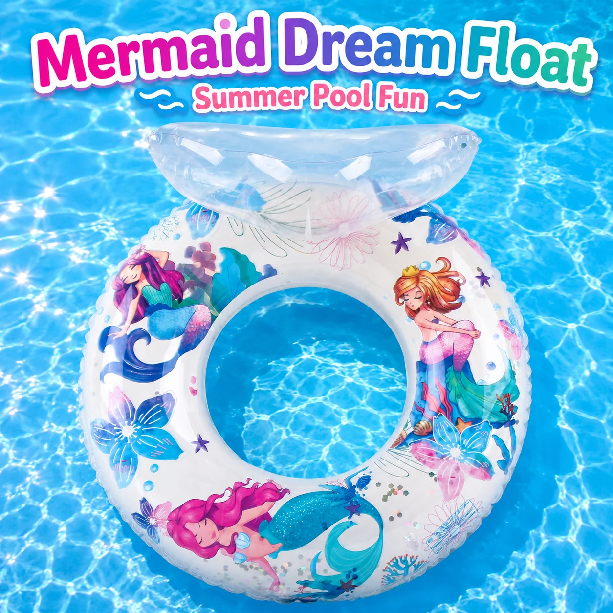 1PC Transparent Mermaid Inflatable Swim Ring PVC Glitter Pool Float Ring Luxury Swimming Tube with Backrest Summer Beach Water
1PC Transparent Mermaid Inflatable Swim Ring PVC Glitter Pool Float Ring Luxury Swimming Tube with Backrest Summer Beach Water