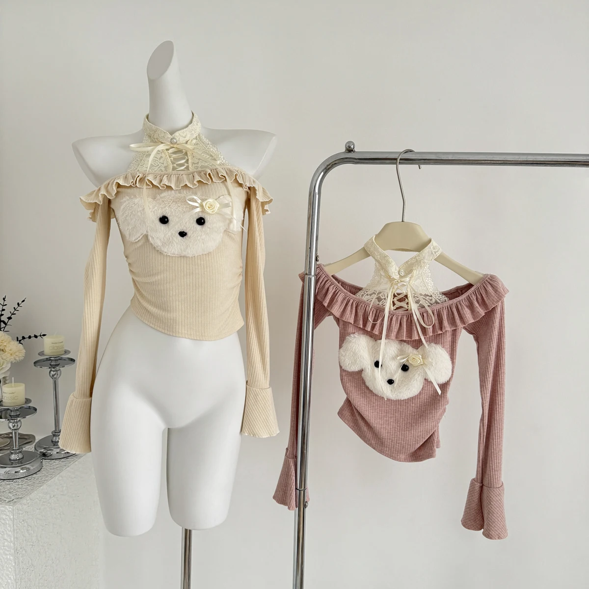 Women Kawaii Style Off Shoulder Lace Spliced Fake 2 Piece Pink Off White T Shirts Cutecore Coquette Shoujo Girl Long Sleeve Tops
Women Kawaii Style Off Shoulder Lace Spliced Fake 2 Piece Pink Off White T Shirts Cutecore Coquette Shoujo Girl Long Sleeve Tops
