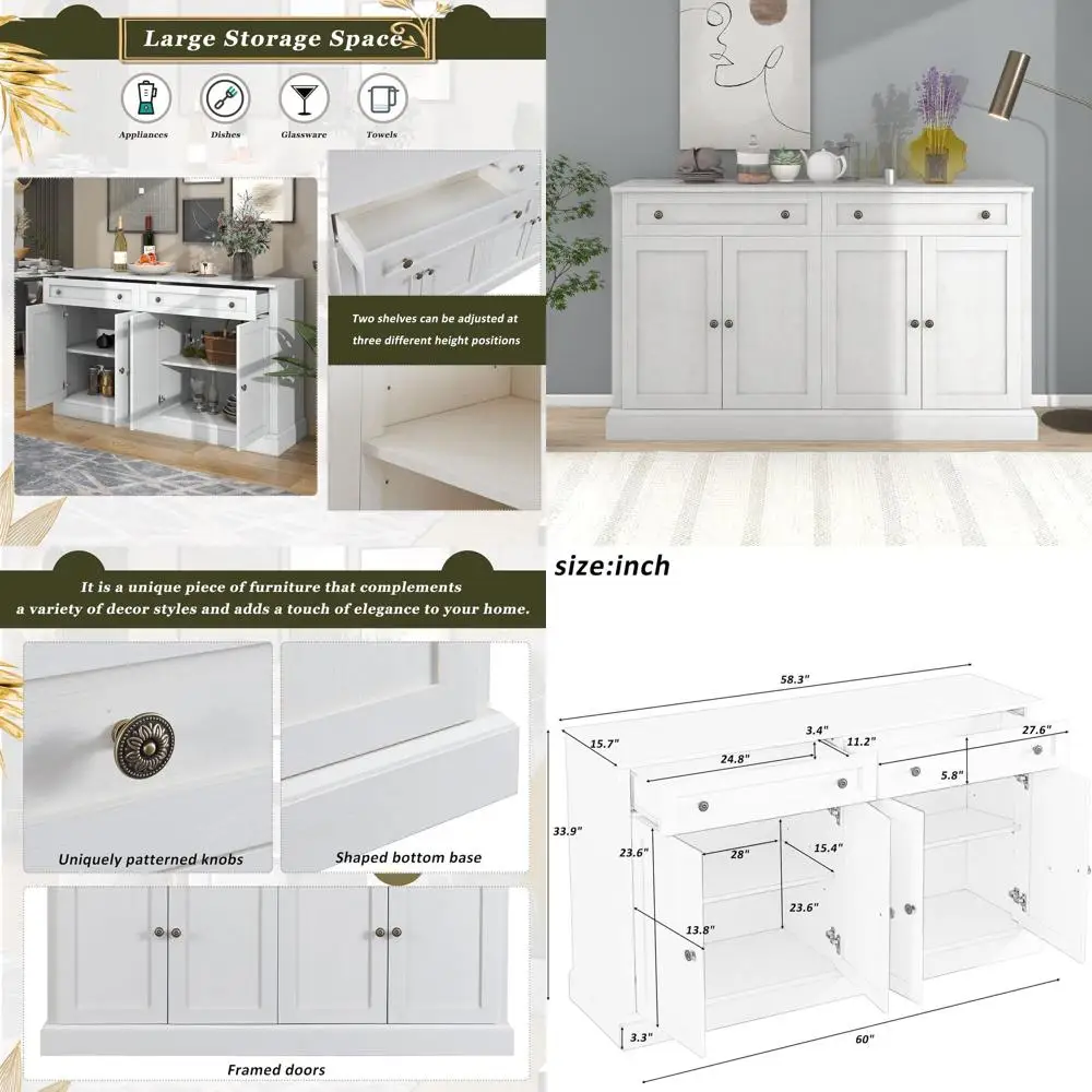 Storage Cabinet with 2 Ders & 4 DoAdjustable Shelves, Kitchen Sideboard Buet Cabinet ole Table or Dining Room Living Room Kitche
Storage Cabinet with 2 Ders & 4 DoAdjustable Shelves, Kitchen Sideboard Buet Cabinet ole Table or Dining Room Living Room Kitche