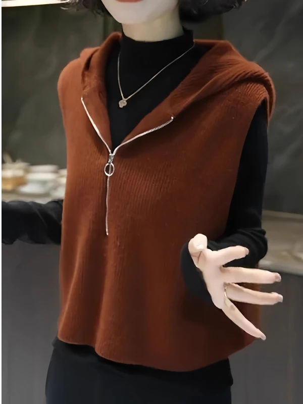 Hooded Casual Retro Sleeveless Knitted Vest Women's Loose Warm Vest Half Zipper Design Polyester Fiber Blend Spring Fashion
Hooded Casual Retro Sleeveless Knitted Vest Women's Loose Warm Vest Half Zipper Design Polyester Fiber Blend Spring Fashion