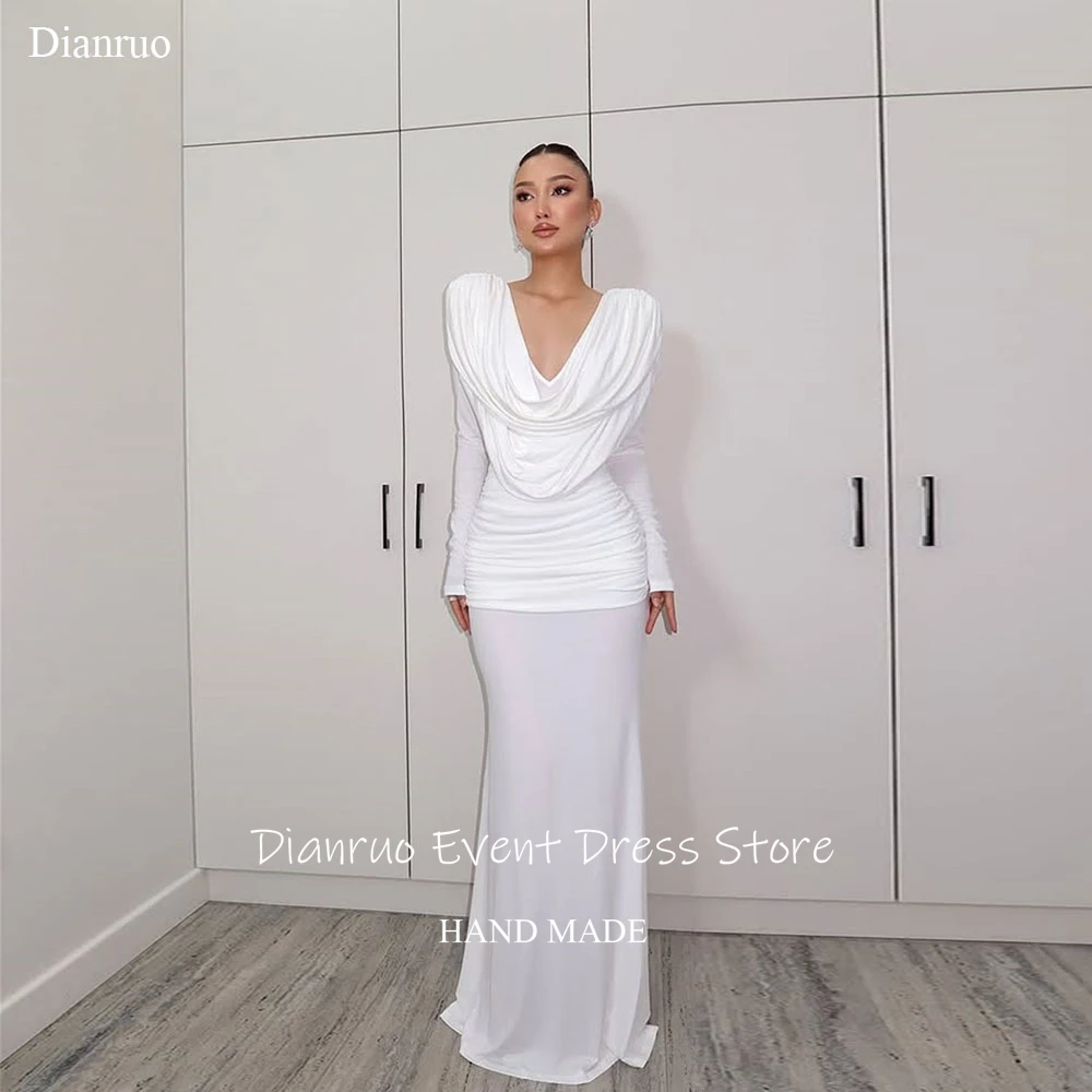 Dianruo Ruched Long Sleeves Wedding Dresses Floor Length Long Vestido De Noiva Cowl Neck Glamorous Evening Dresses Customized
Dianruo Ruched Long Sleeves Wedding Dresses Floor Length Long Vestido De Noiva Cowl Neck Glamorous Evening Dresses Customized