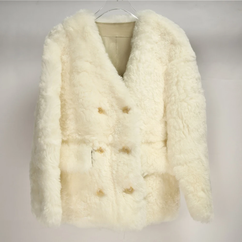 2023 Beige Bazaar Fur Shearling Jacket Women Fashion Double Breasted Casual Daily Real Fur Coats Genuine Leather Fur Overcoat 
2023 Beige Bazaar Fur Shearling Jacket Women Fashion Double Breasted Casual Daily Real Fur Coats Genuine Leather Fur Overcoat