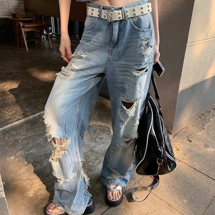 Denim Pant Women Jeans Floor Length Vintage Washed Distressed Straight Trousers Mid Waist Work Y2k Streetwear High Street Summer
Denim Pant Women Jeans Floor Length Vintage Washed Distressed Straight Trousers Mid Waist Work Y2k Streetwear High Street Summer
