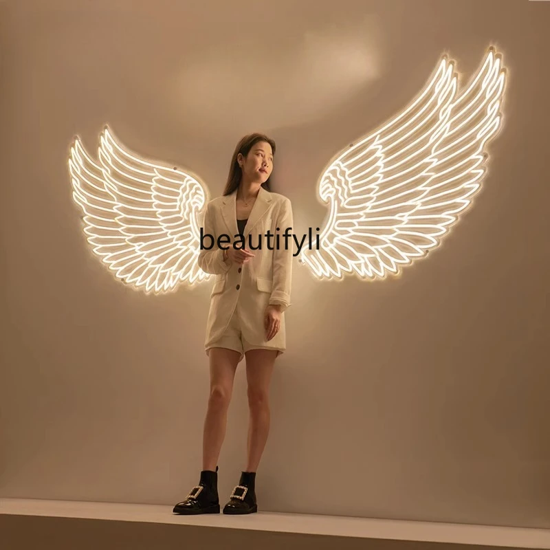 LED neon outdoor store clock in image background wall angel wings advertising light
LED neon outdoor store clock in image background wall angel wings advertising light