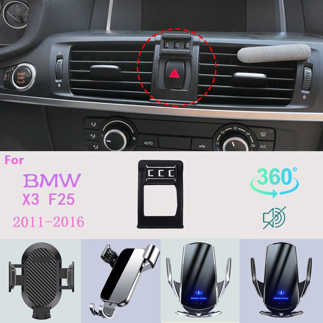 Car Phone Holder For BMW X3 F25 2011 2012-2016 Mobile Phone Support Car Mounts Wireless Charging Car Accessories 360° degrees
Car Phone Holder For BMW X3 F25 2011 2012-2016 Mobile Phone Support Car Mounts Wireless Charging Car Accessories 360° degrees